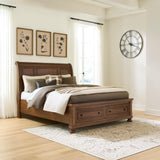 Tampa Furniture Outlet - Ashley Furniture - Zackaryn Bedroom - Queen Sleigh Storage Bed / Warm Brown - PCB807B4