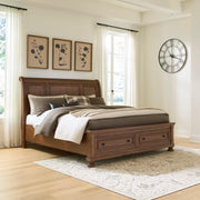 Tampa Furniture Outlet - Ashley Furniture - Zackaryn Bedroom - King Sleigh Storage Bed / Warm Brown - PCB807B7