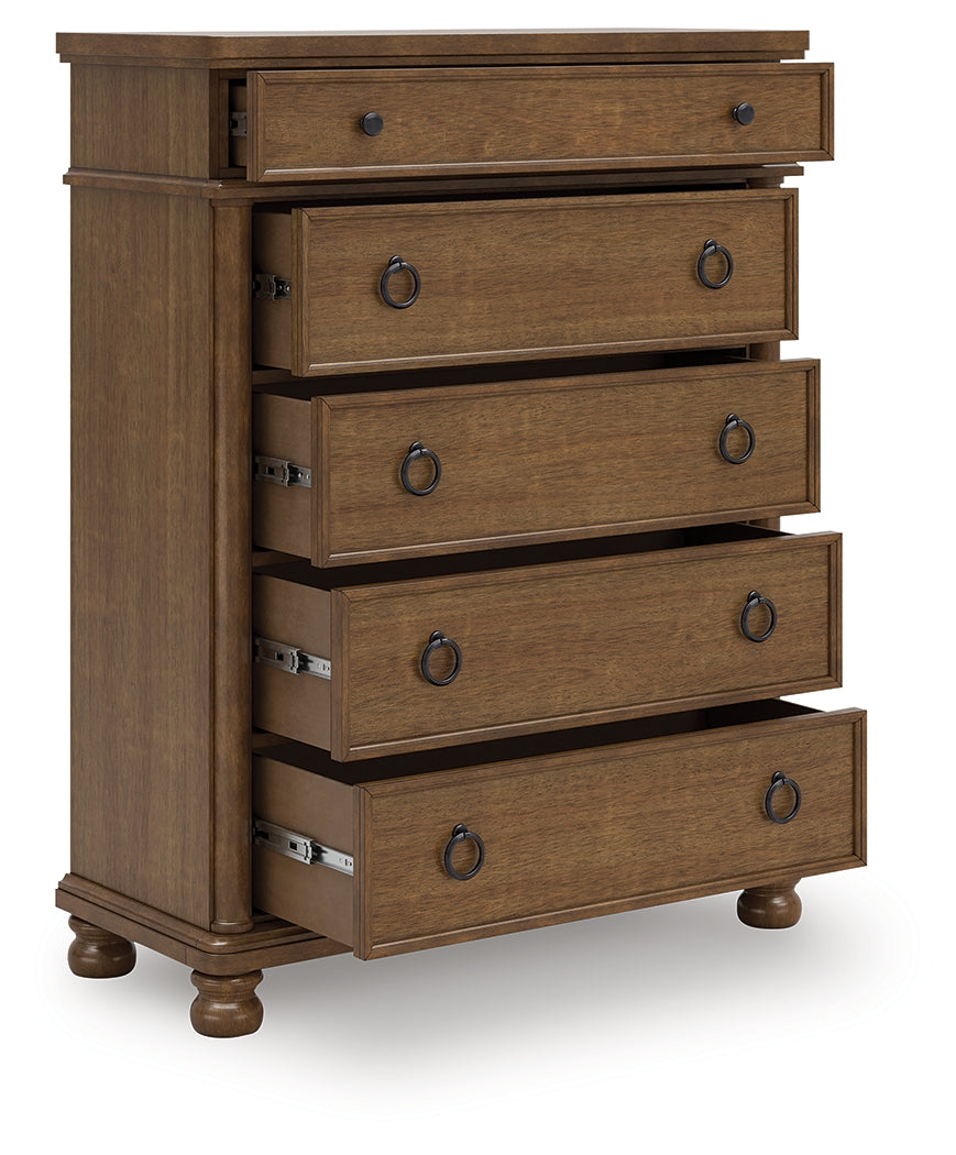 Tampa Furniture Outlet - Ashley Furniture - Rowlenstown Bedroom - Five Drawer Chest / Brown - PCB824-46