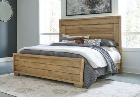 Tampa Furniture Outlet - Ashley Furniture - Galliden Bedroom - King Panel Bed / Light Brown - B841B4