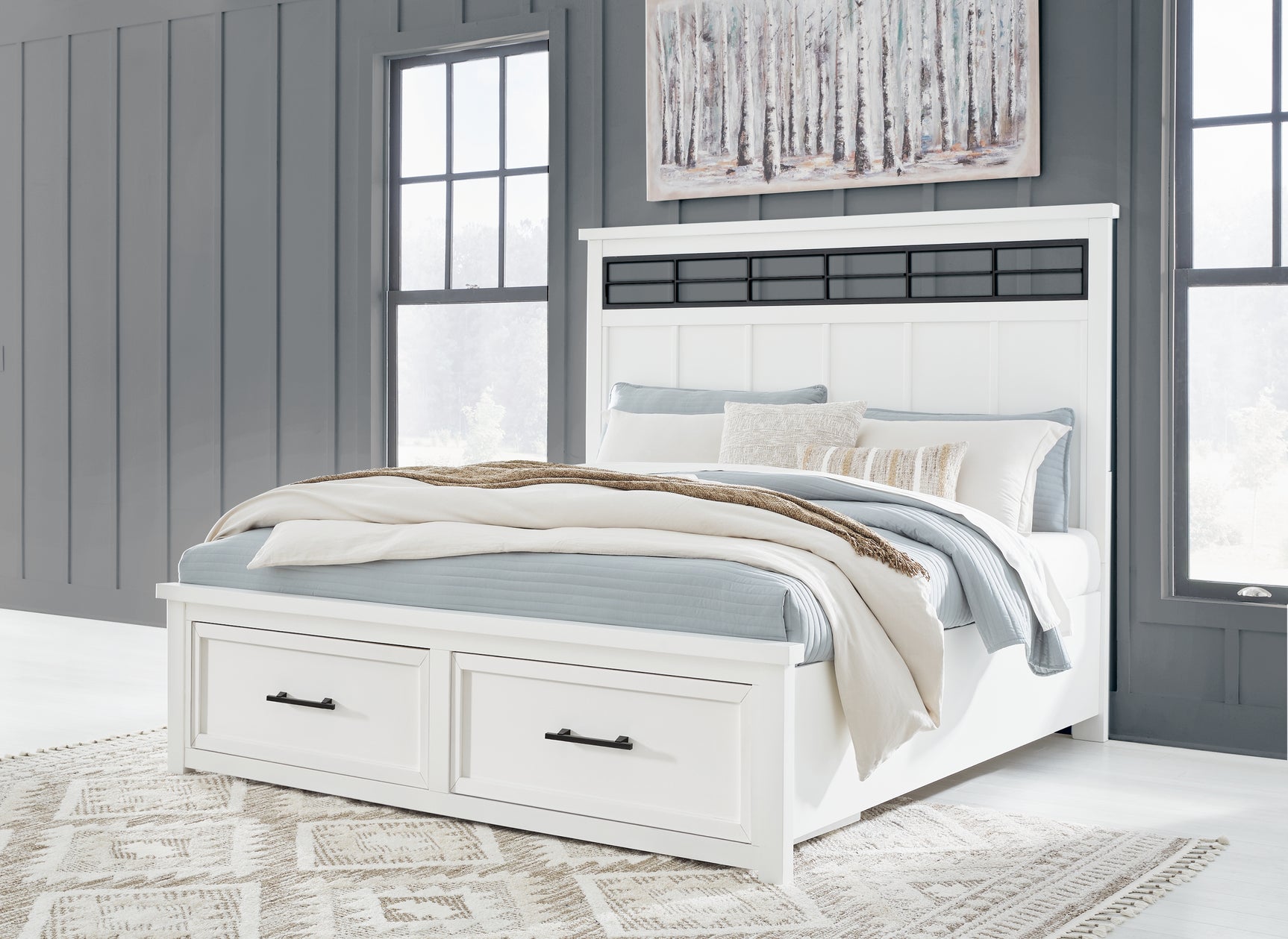 Tampa Furniture Outlet - Ashley Furniture - Ashbryn Bedroom - King Panel Storage Bed / White/Natural - B844B4