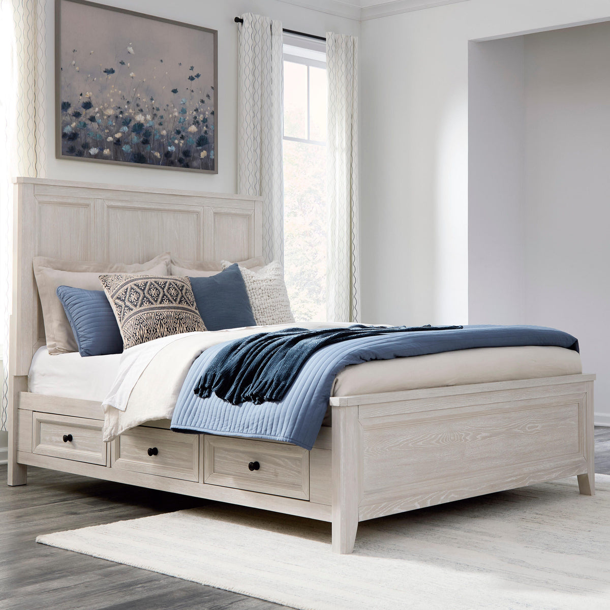 Tampa Furniture Outlet - Ashley Furniture - Darbonton Bedroom - Queen Panel Storage Bed / Dove White - PCB853B2