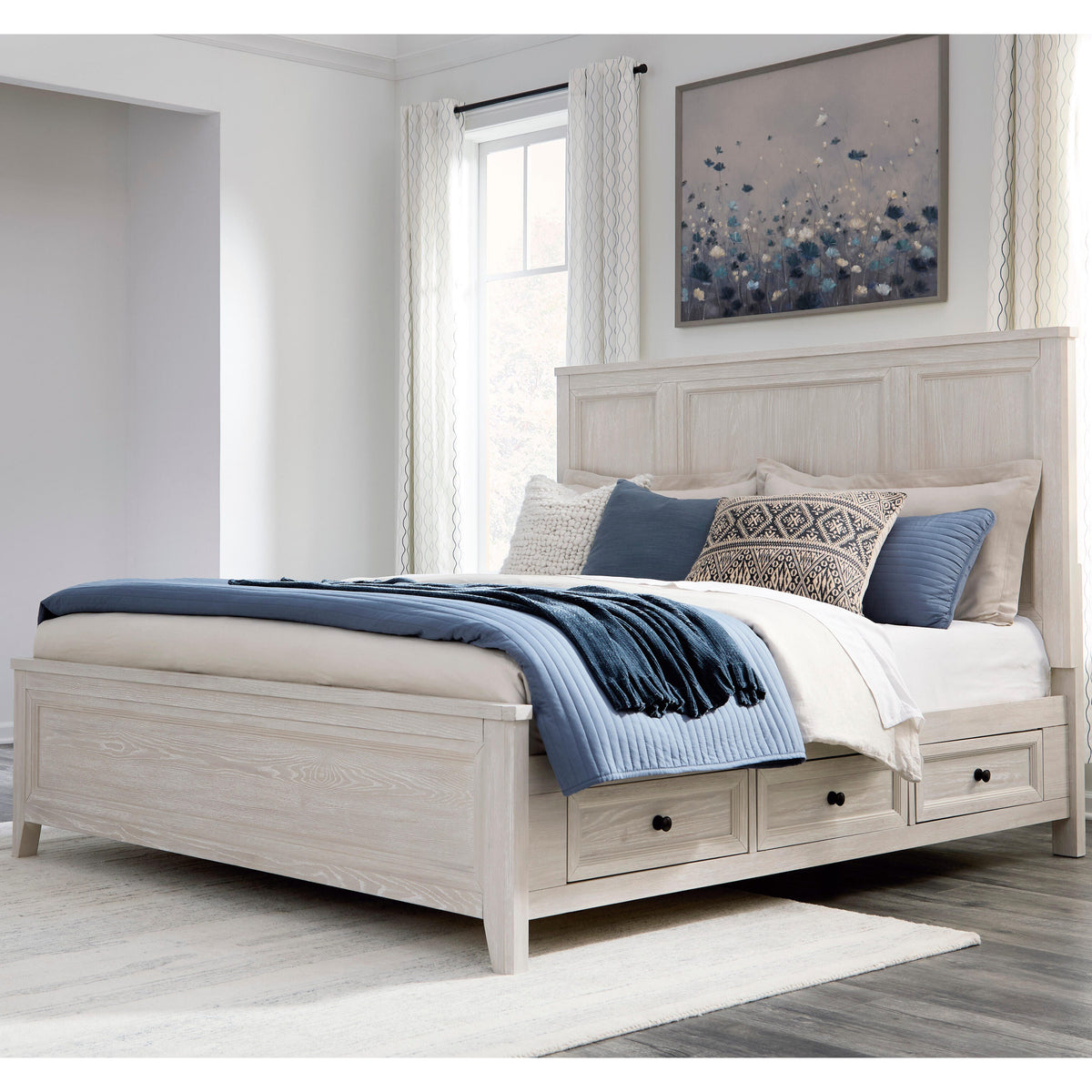 Tampa Furniture Outlet - Ashley Furniture - Darbonton Bedroom - California King Panel Storage Bed / Dove White - PCB853B5