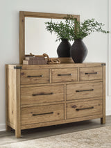 Tampa Furniture Outlet - Ashley Furniture - Ridgester Bedroom - Dresser and Mirror / Light Brown - B858B1