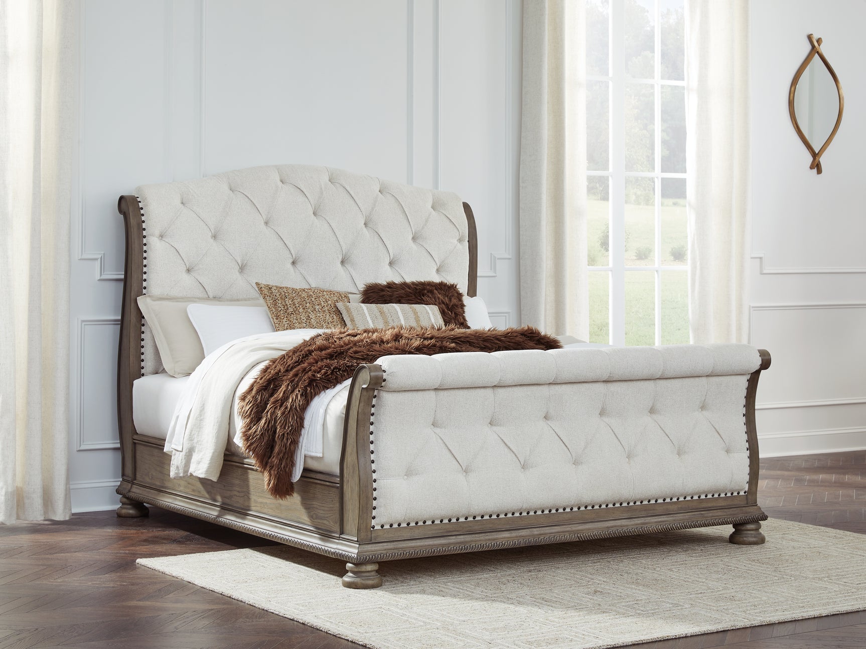 Tampa Furniture Outlet - Ashley Furniture - Ardenfield Bedroom - King Upholstered Sleigh Bed / Light Brown - B944B4