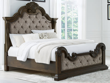 Tampa Furniture Outlet - Ashley Furniture - Maylee Bedroom - California King Upholstered Bed / Dark Brown - B947B5
