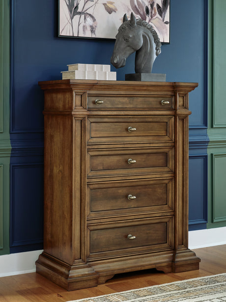 Tampa Furniture Outlet - Ashley Furniture - Frantanna Bedroom - Five Drawer Chest / Brown - PCB949-46