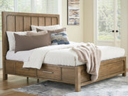 Tampa Furniture Outlet - Ashley Furniture - Cabalynn Bedroom - California King Panel Bed with Storage / Light Brown - B974B9
