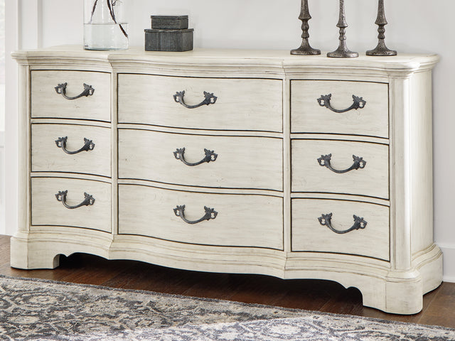 Tampa Furniture Outlet - Ashley Furniture - Arlendyne Bedroom - King Upholstered Bed / Antique White - B980B4