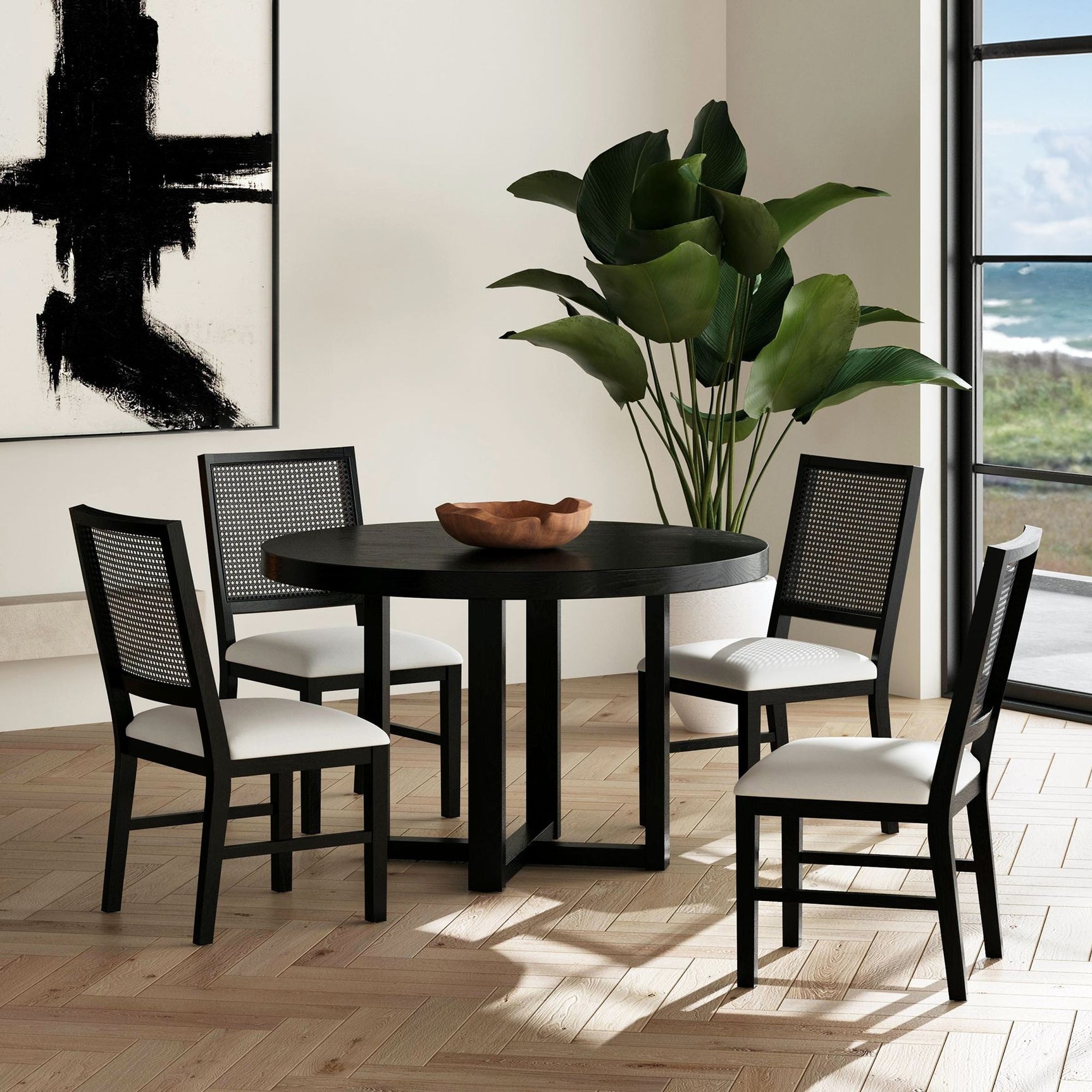 Bahama Breeze Dining Chair with White Fabric in Black (2 Per Carton) – SKU D-16730-8-SC | Elements