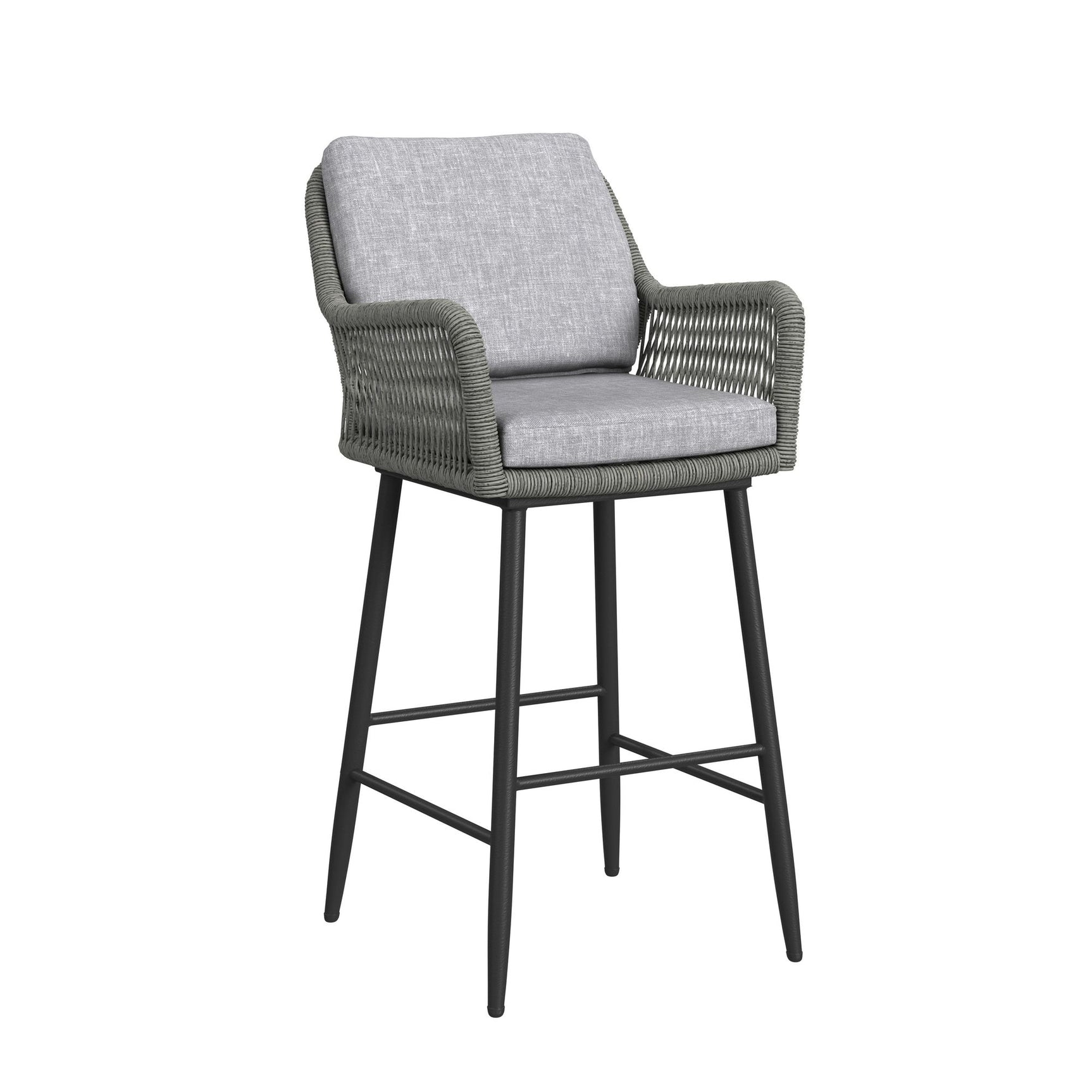 Bayhill Barstool with Grey Fabric in Black (2 Per Carton) - Tampa Furniture Outlet