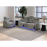 Blitz Motion Recliner with LED in Simba Taupe and Black Welt - Tampa Furniture Outlet