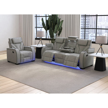 Blitz Motion Recliner with LED in Simba Taupe and Black Welt - Tampa Furniture Outlet