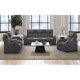 Blitz Motion Sofa with DDT, Reading Light, Wireless Charger and LED in Simba Slate and Black Welt – SKU U-19190-11108-305 | Elements