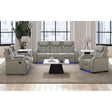 Blitz Motion Sofa with DDT, Reading Light, Wireless Charger and LED in Simba Taupe and Black Welt – SKU U-19190-11107-305 | Elements