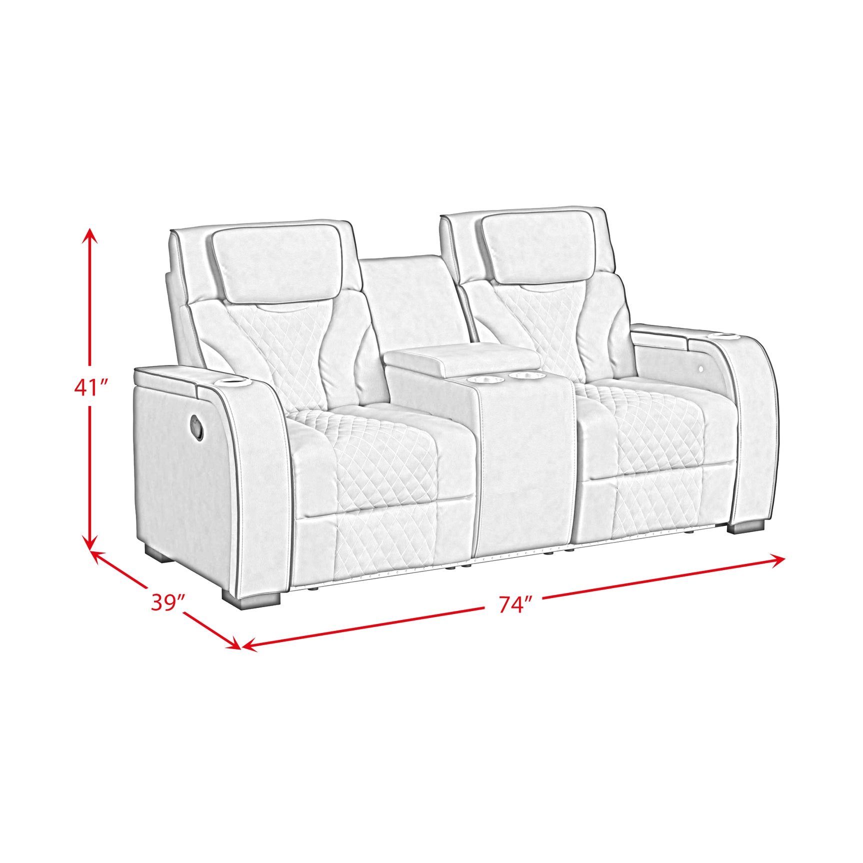 Blitz Motion Loveseat with Console, and LED in Simba Taupe and Black Welt
