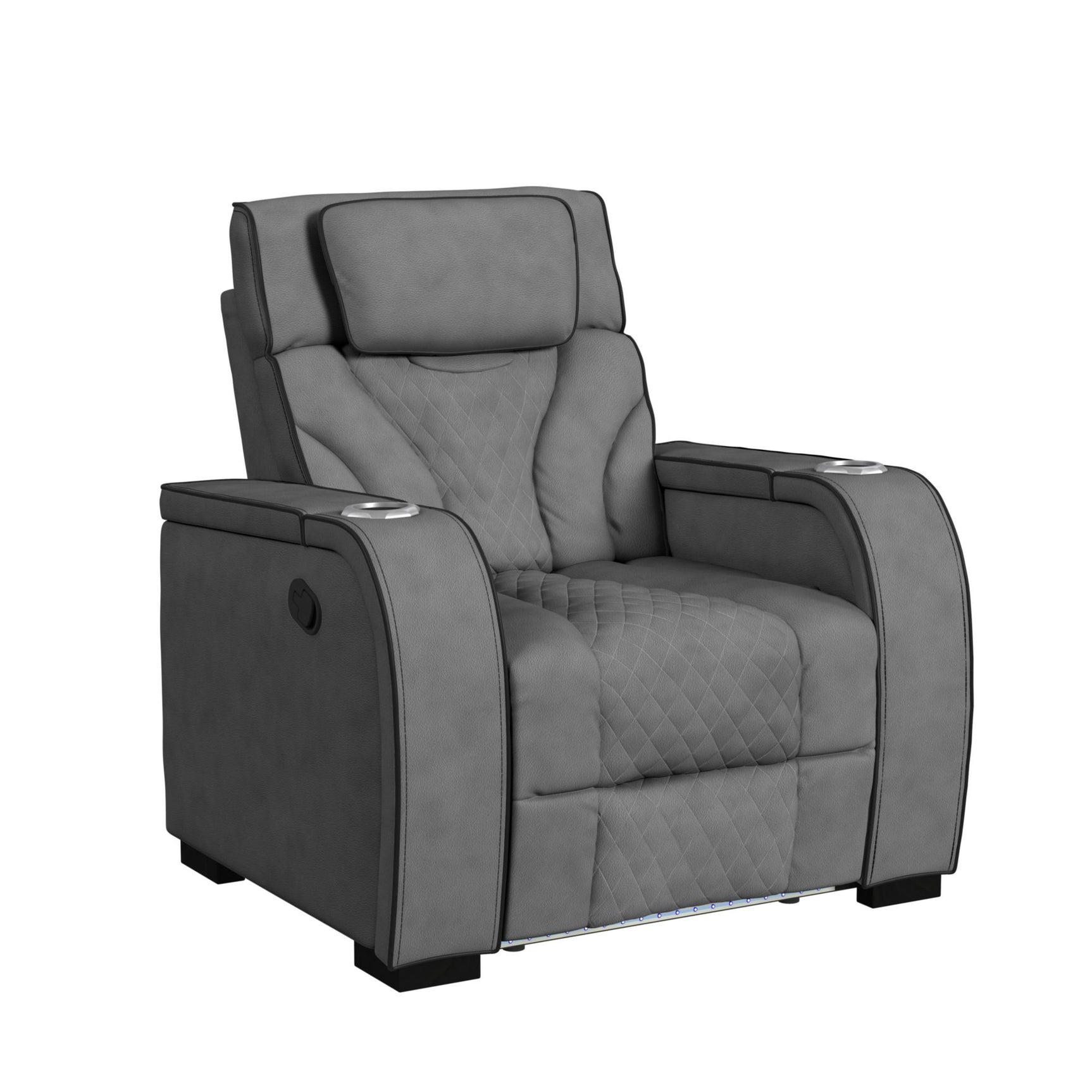 Blitz Motion Recliner with LED in Simba Slate and Black Welt - Tampa Furniture Outlet
