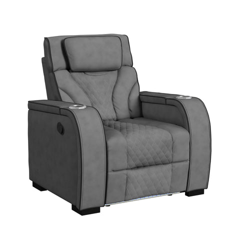 Blitz Motion Recliner with LED in Simba Slate and Black Welt
