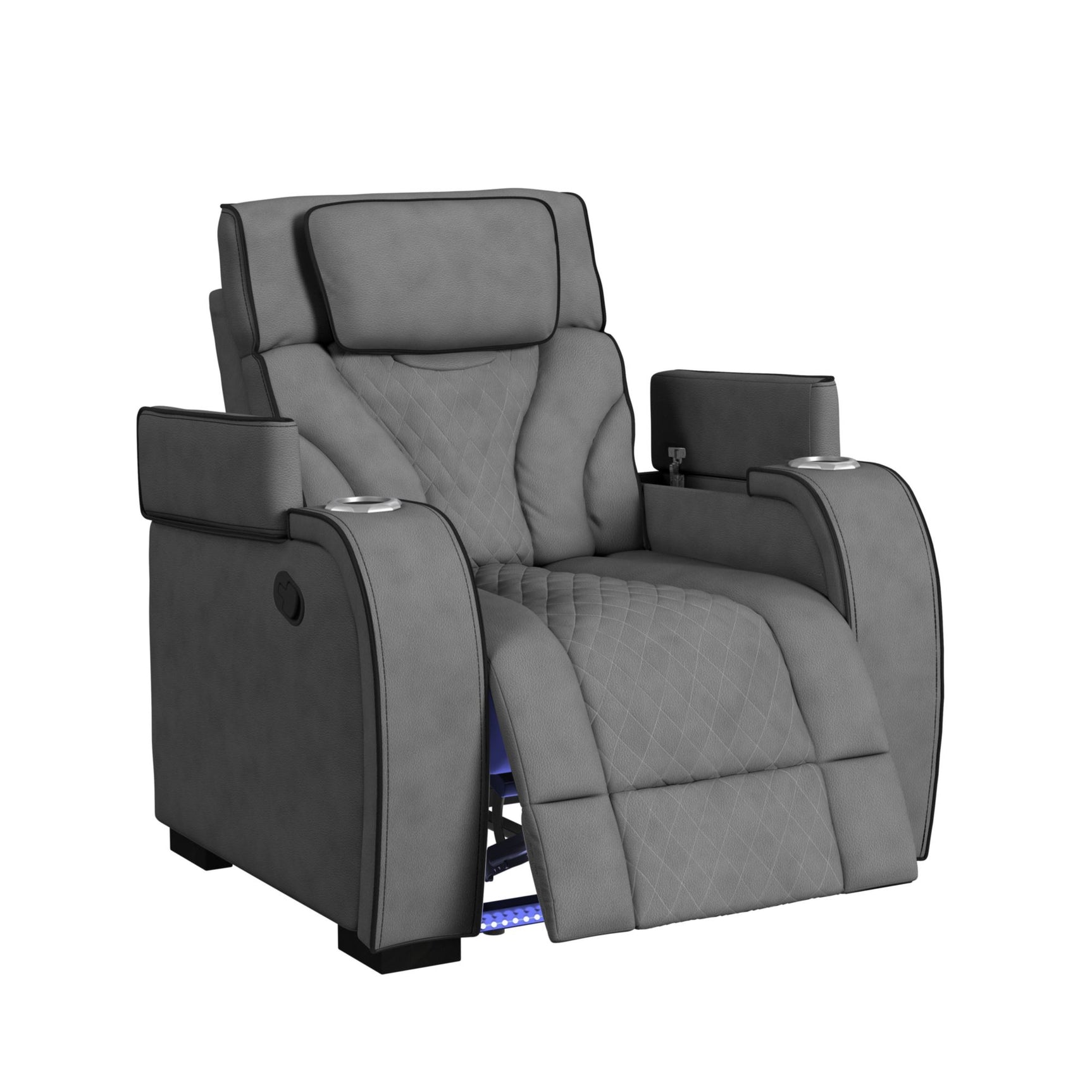 Blitz Motion Recliner with LED in Simba Slate and Black Welt - Tampa Furniture Outlet