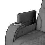 Blitz Motion Loveseat with Console, and LED in Simba Slate and Black Welt