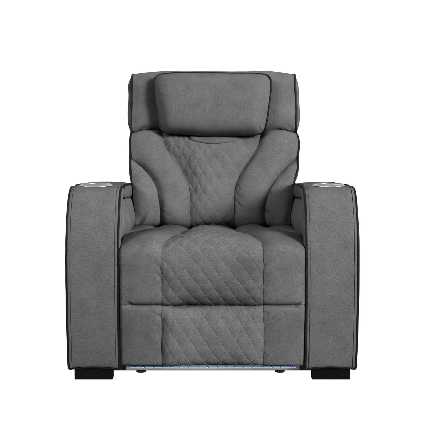 Blitz Motion Recliner with LED in Simba Slate and Black Welt - Tampa Furniture Outlet