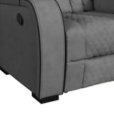 Blitz Motion Loveseat with Console, and LED in Simba Slate and Black Welt