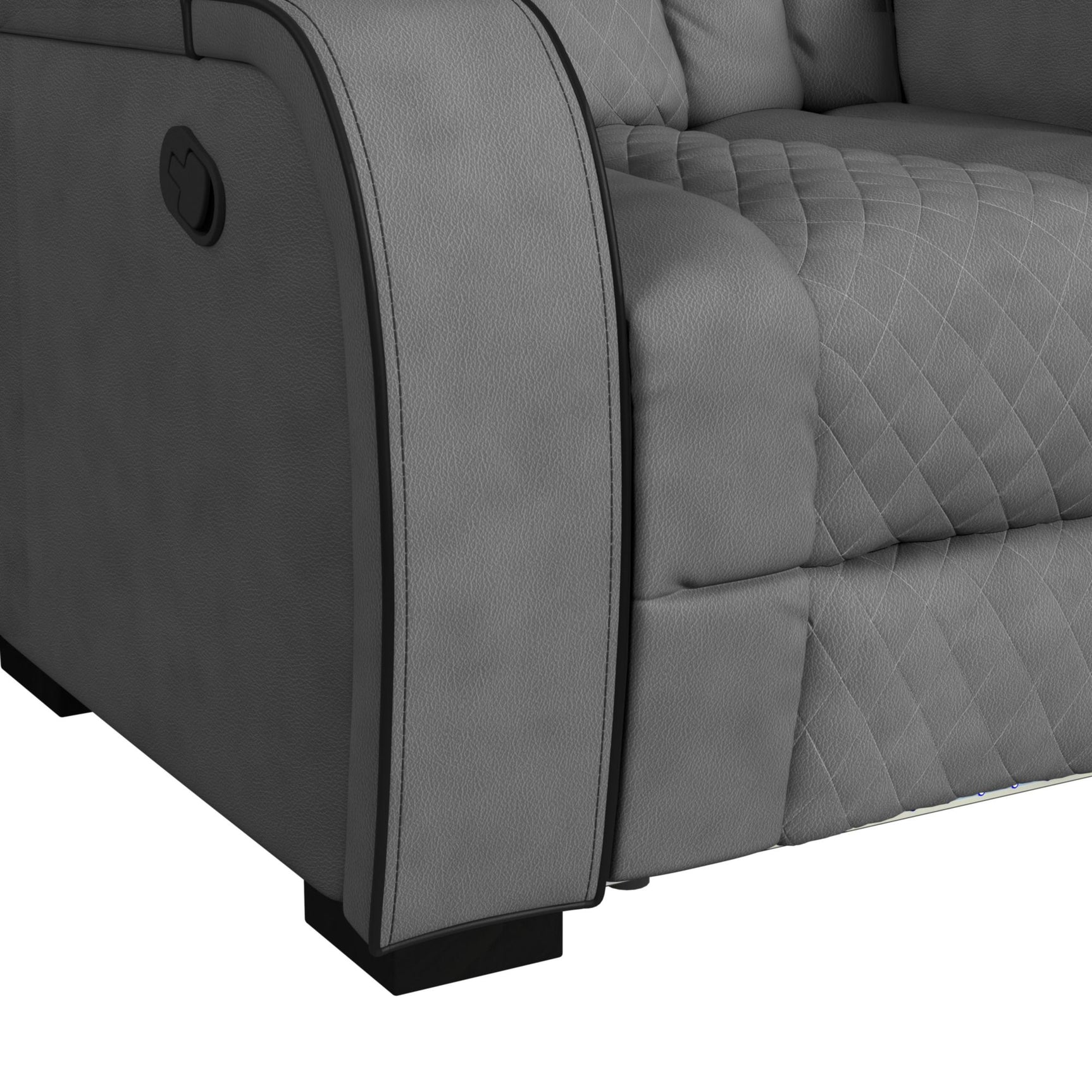 Blitz Motion Loveseat with Console, and LED in Simba Slate and Black Welt