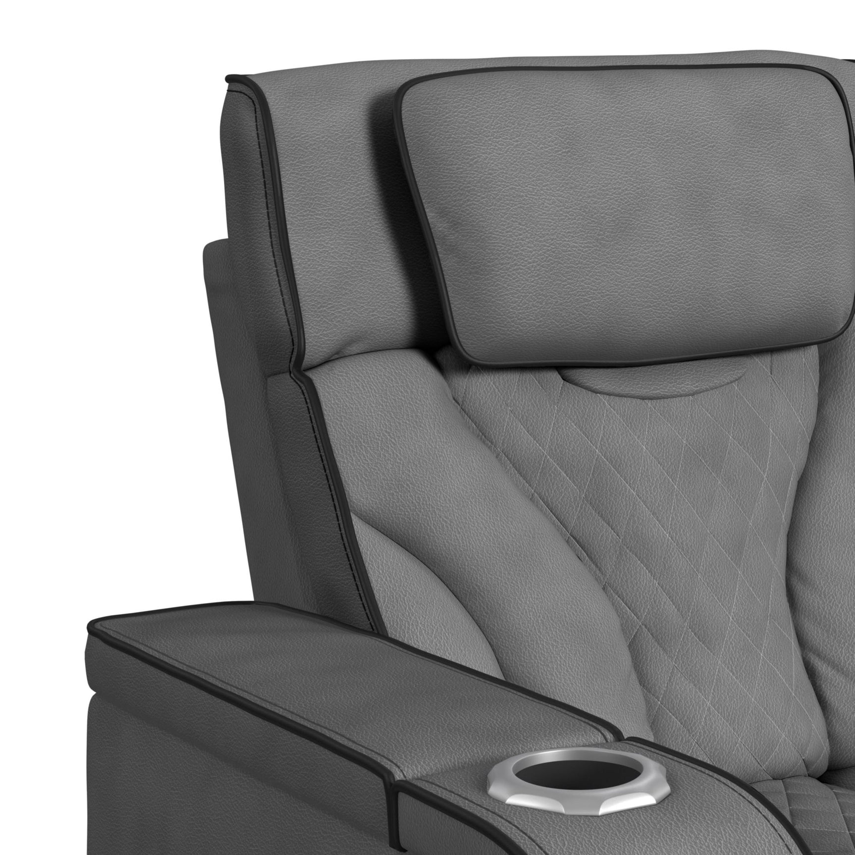 Blitz Motion Sofa with DDT, Reading Light, Wireless Charger and LED in Simba Slate and Black Welt