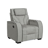 Blitz Motion Recliner with LED in Simba Taupe and Black Welt - Tampa Furniture Outlet