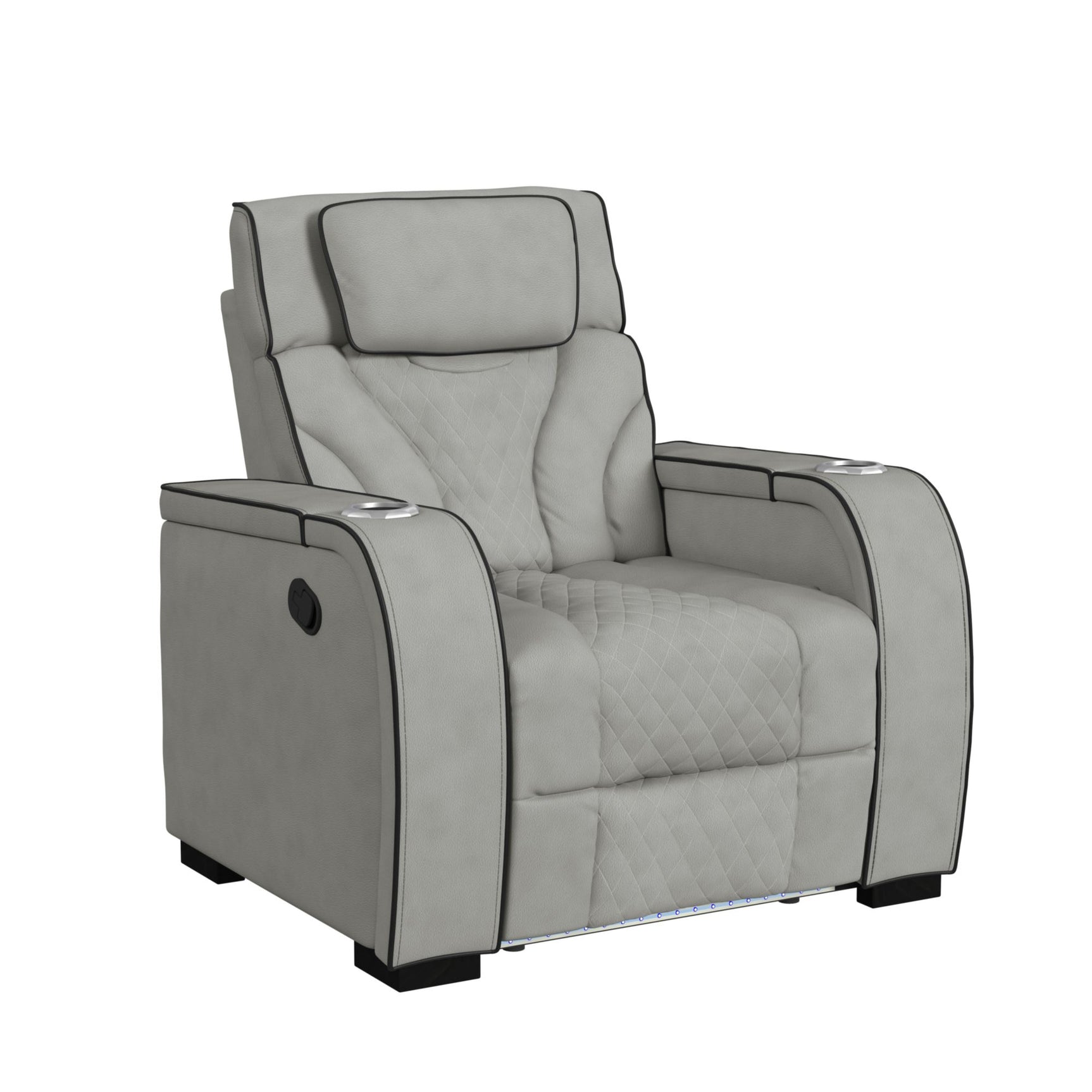 Blitz Motion Recliner with LED in Simba Taupe and Black Welt - Tampa Furniture Outlet
