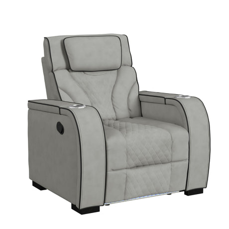 Blitz Motion Recliner with LED in Simba Taupe and Black Welt