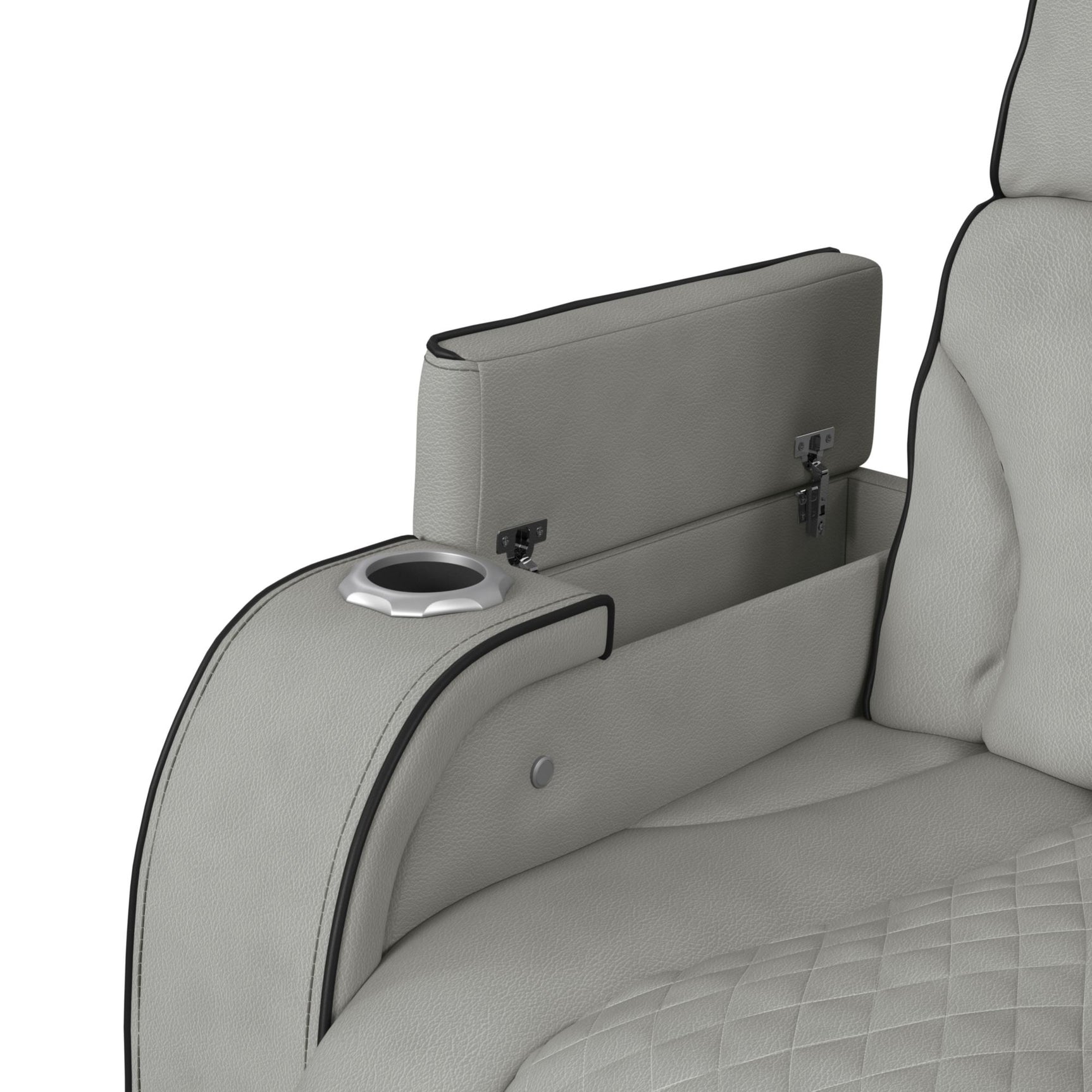 Blitz Motion Loveseat with Console, and LED in Simba Taupe and Black Welt