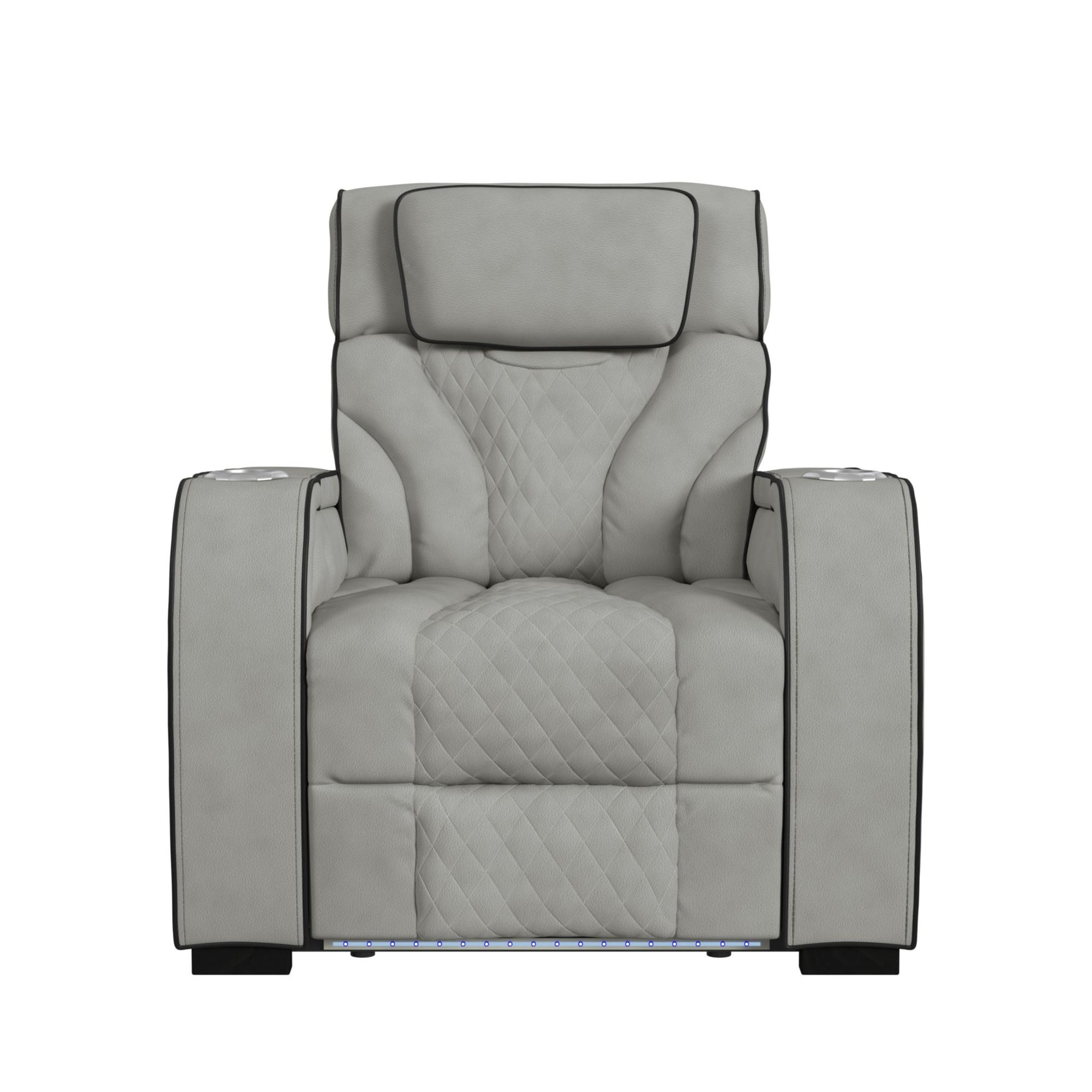 Blitz Motion Recliner with LED in Simba Taupe and Black Welt - Tampa Furniture Outlet