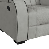 Blitz Motion Loveseat with Console, and LED in Simba Taupe and Black Welt