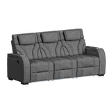 Blitz Motion Sofa with DDT, Reading Light, Wireless Charger and LED in Simba Slate and Black Welt - Tampa Furniture Outlet