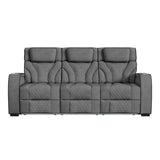 Blitz Motion Sofa with DDT, Reading Light, Wireless Charger and LED in Simba Slate and Black Welt - Tampa Furniture Outlet
