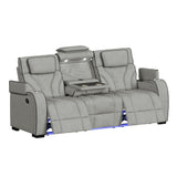 Blitz Motion Sofa with DDT, Reading Light, Wireless Charger and LED in Simba Taupe and Black Welt - Tampa Furniture Outlet