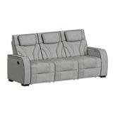 Blitz Motion Sofa with DDT, Reading Light, Wireless Charger and LED in Simba Taupe and Black Welt - Tampa Furniture Outlet