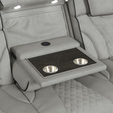 Blitz Motion Sofa with DDT, Reading Light, Wireless Charger and LED in Simba Taupe and Black Welt - Tampa Furniture Outlet