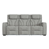 Blitz Motion Sofa with DDT, Reading Light, Wireless Charger and LED in Simba Taupe and Black Welt - Tampa Furniture Outlet