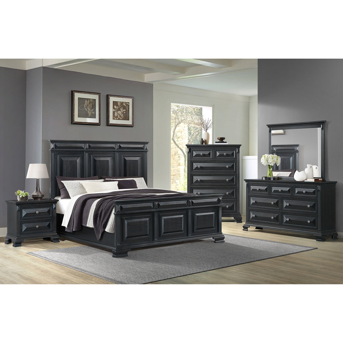 Bridgestone King Panel Bed in Black – SKU B-10980-8-KB | Elements