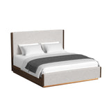 Brisbane King UPH Bed with Boucle Beige and LED in Brown - Tampa Furniture Outlet