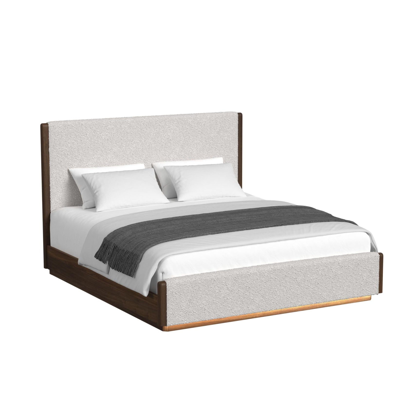 Brisbane King UPH Bed with Boucle Beige and LED in Brown - Tampa Furniture Outlet