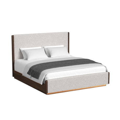 Brisbane King UPH Bed with Boucle Beige and LED in Brown - Tampa Furniture Outlet