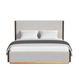 Brisbane King UPH Bed with Boucle Beige and LED in Brown - Tampa Furniture Outlet