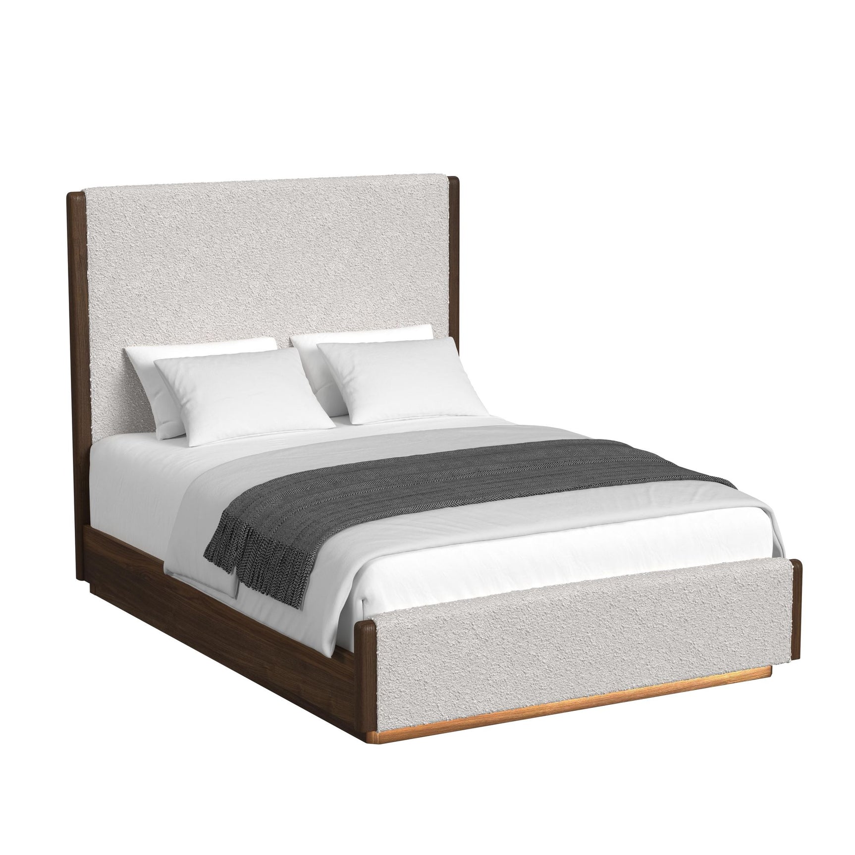 Brisbane Queen UPH Bed with Boucle Beige and LED in Brown - Tampa Furniture Outlet