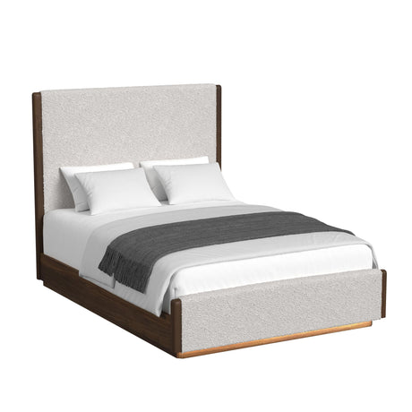 Brisbane Queen UPH Bed with Boucle Beige and LED in Brown - Tampa Furniture Outlet