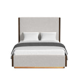 Brisbane Queen UPH Bed with Boucle Beige and LED in Brown - Tampa Furniture Outlet