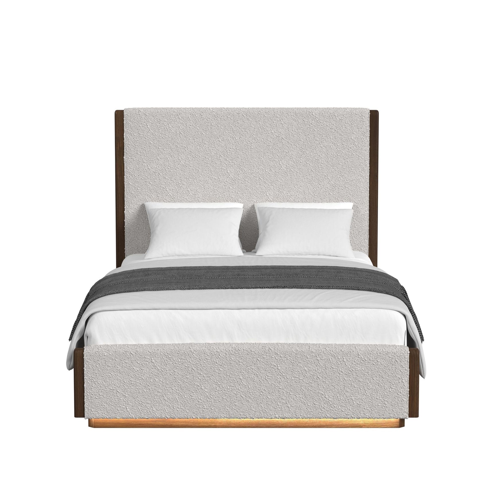 Brisbane Queen UPH Bed with Boucle Beige and LED in Brown - Tampa Furniture Outlet