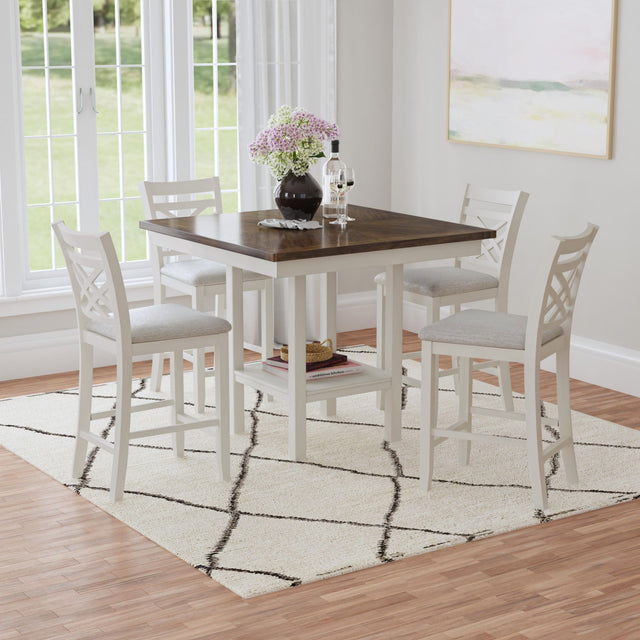 Brooks 5PC Counter Set with Table and 4 UPH Seat & Wood Back Chairs in Medium Brown & White – SKU D-16720-7-5CS3 | Elements